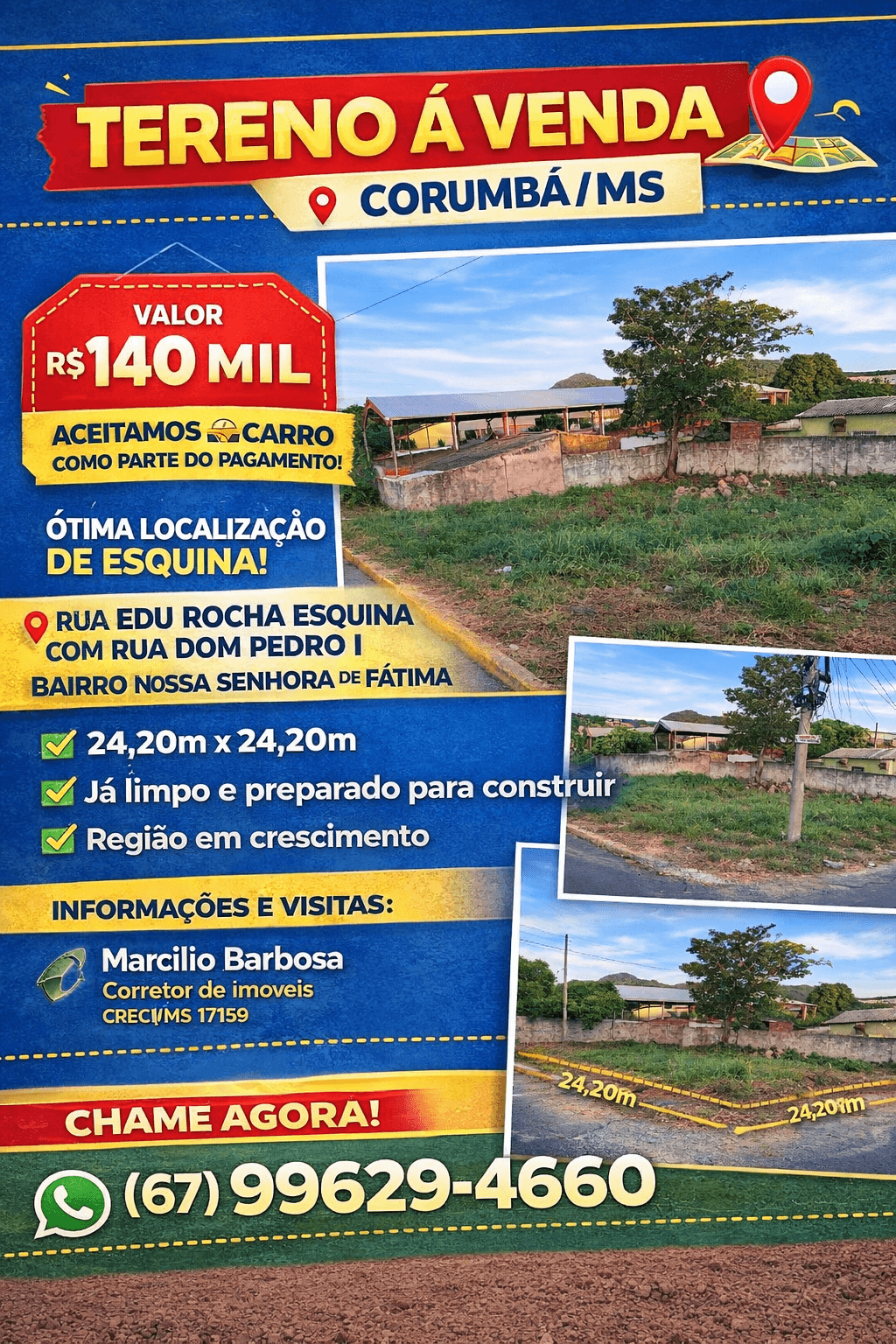 Terreno à venda em Corumbá, bairro Nossa Senhora de Fátima