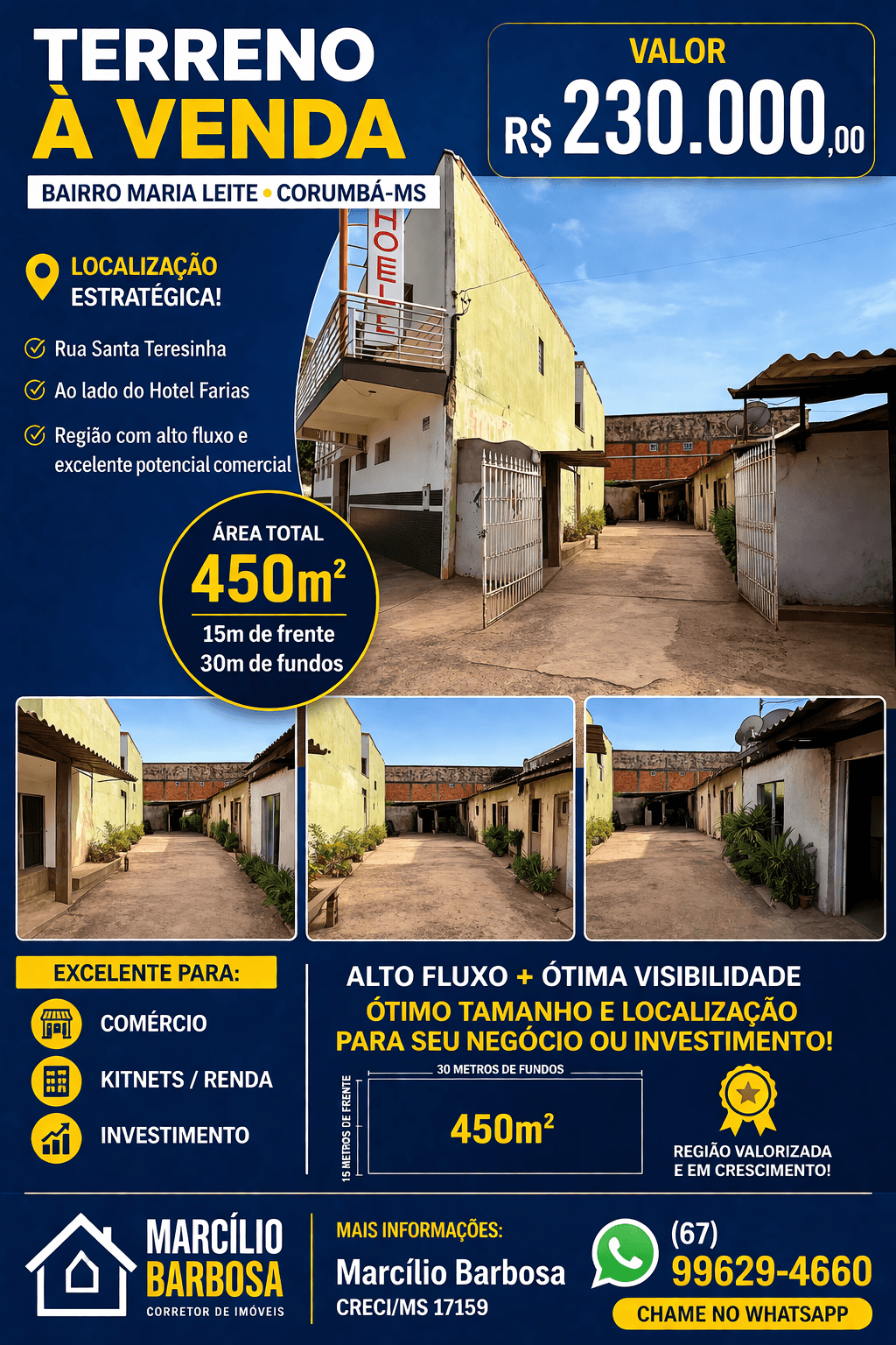 Terreno à venda no bairro Maria Leite com excelente potencial comercial